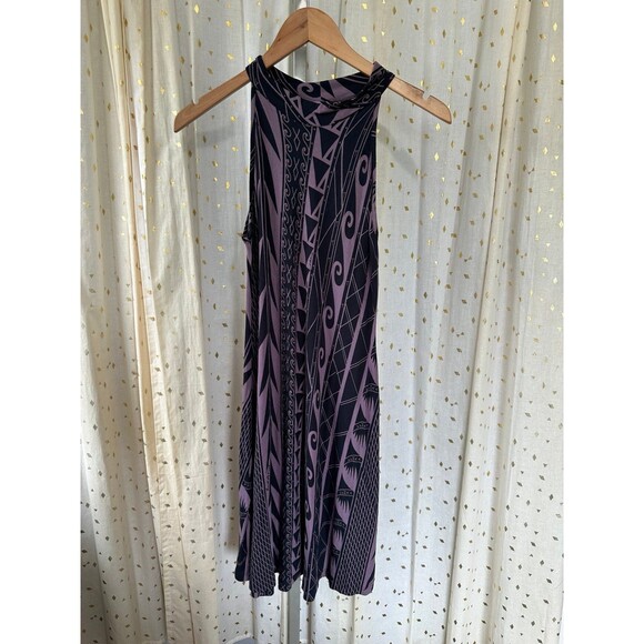 Missing Polynesia Hawaiian Aloha Tribal Halter Mock Neck Casual Midi Dress S/M - Picture 1 of 7